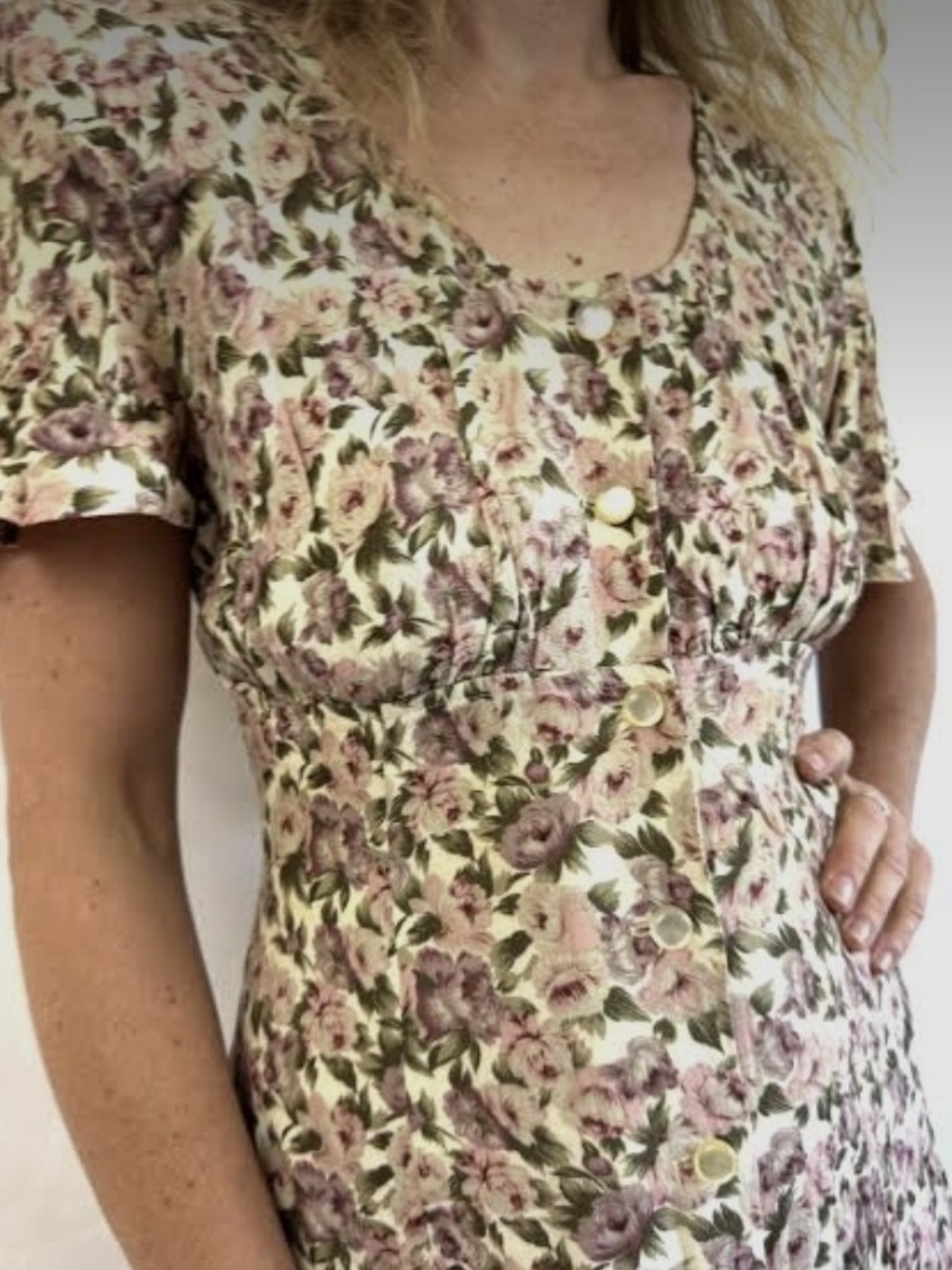 vintage 1990s All That Jazz rose floral print maxi dress.